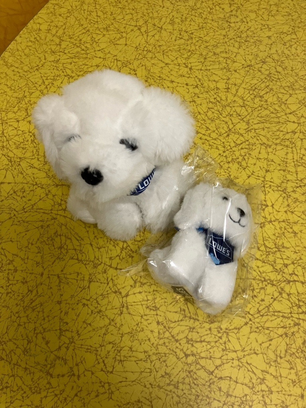 White Plush Dog with Blue 'Lowe's' Collar - Set of 2